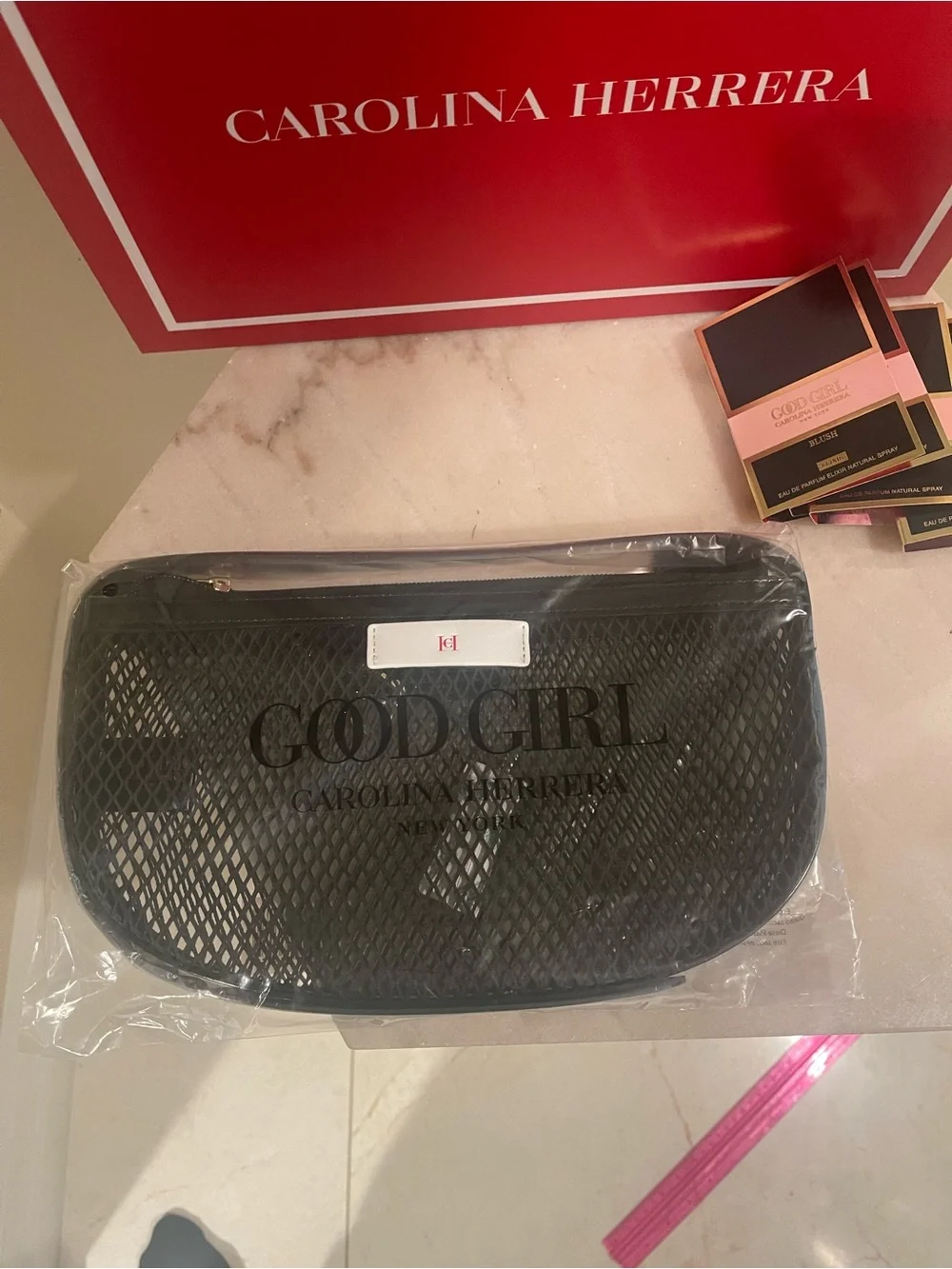 Carolina Herrera Black Mesh Shoulder Bag And Jasmine Absolute Fragrance